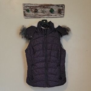 Purple Puffer Vest with Faux Fur Trim